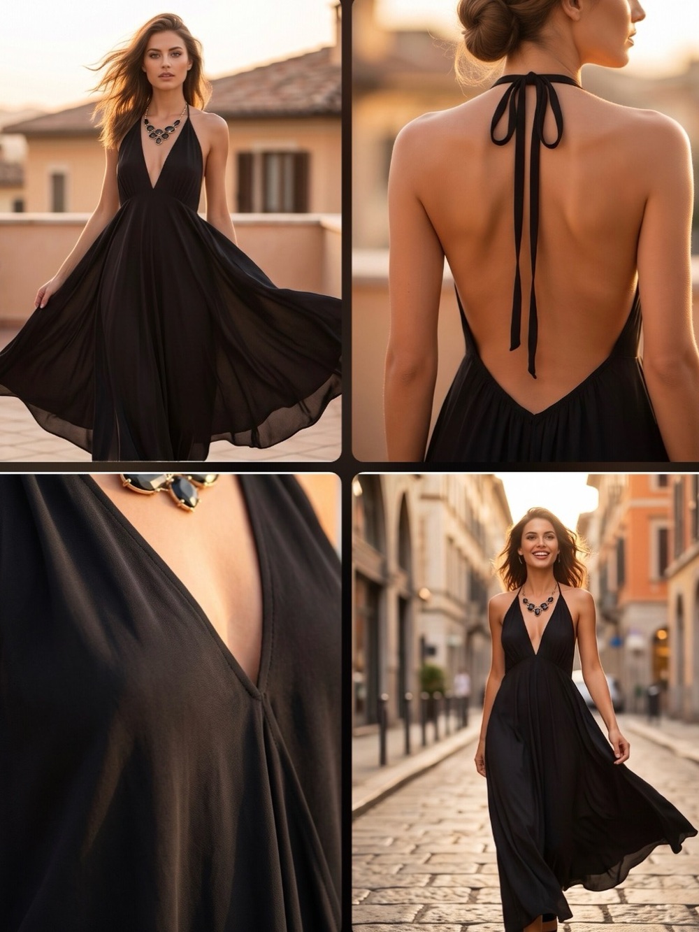 Black Halter Backless Maxi Dress - Brand: